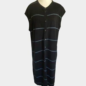 Oska Black Blue Stripe Hemp Blend Lagenlook Boho Lounge Midi Dress-Sz-8/10
